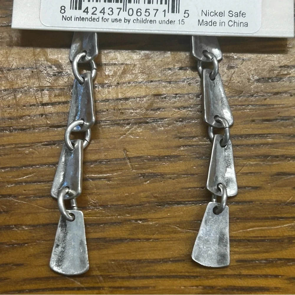 The Sak Silver Tone Tiered Dangle Earrings Hook Boho Minimalist NEW